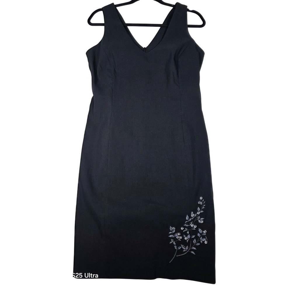 EXPRESS Womens 11/12 Black Sheath Dress Embroidered Floral Midi Stretch